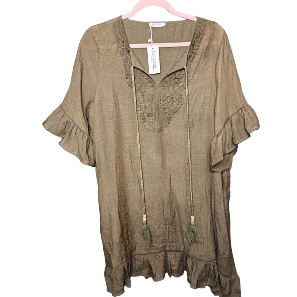 AI'MAGE Swimsuit Cover Up Women's Size Small New with Tags Brown Puff Sleeve